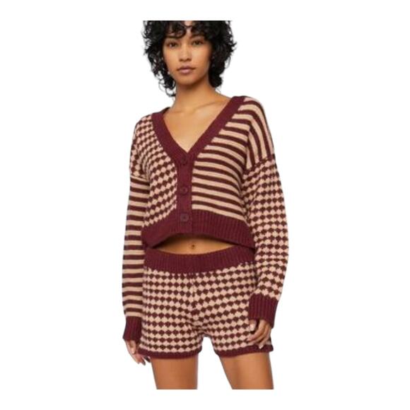 Forever 21 Mixed Print Cropped V-neck Cardigan Preppy Academia Women's M NWT - Picture 3 of 11